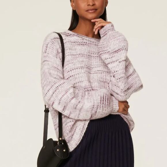 Splendid Purple Oversized Sweater LARGE Space Dye Soft Wool Crew Designer $178 - Picture 3 of 8